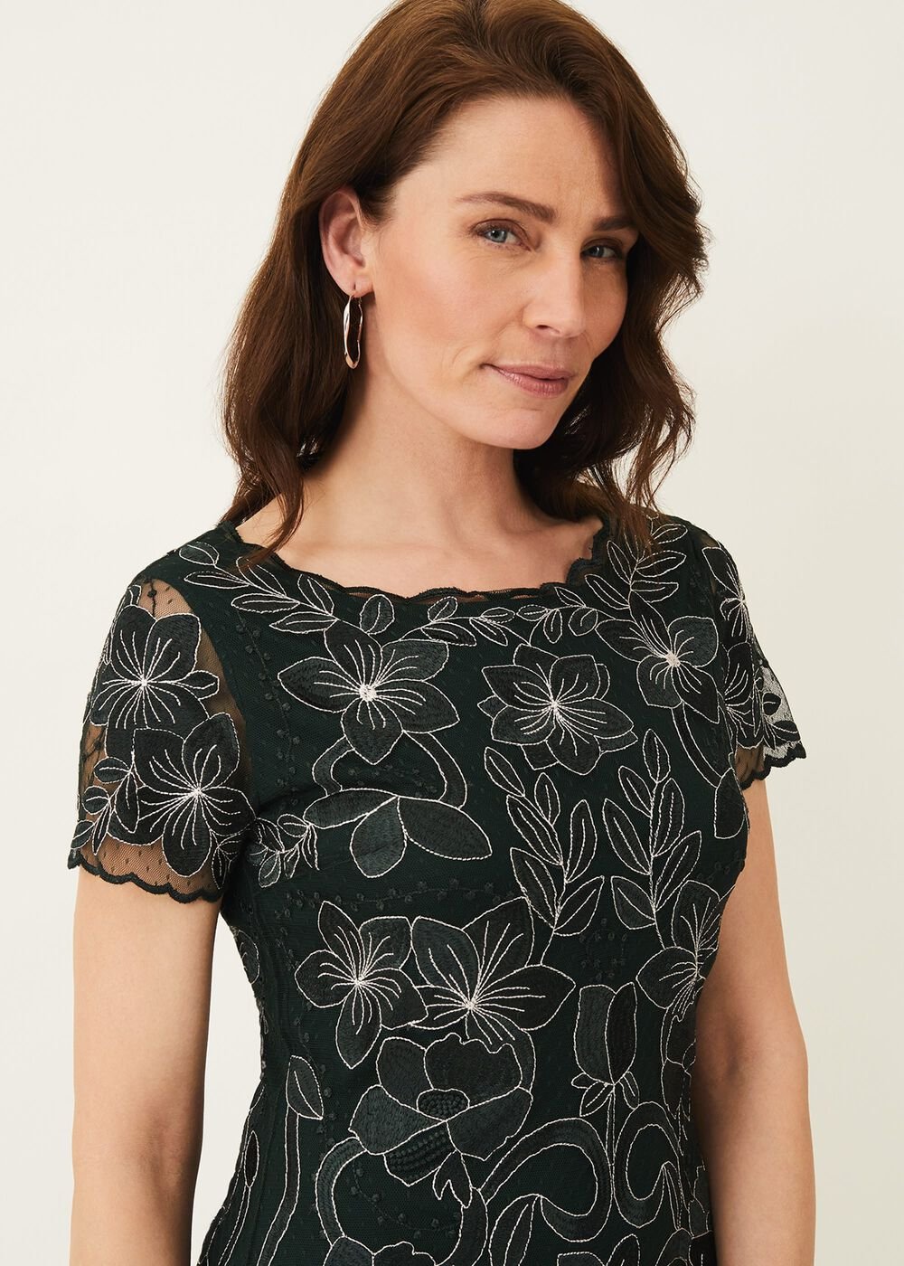 Nessa Embroidered Dress - Pine/Pearl