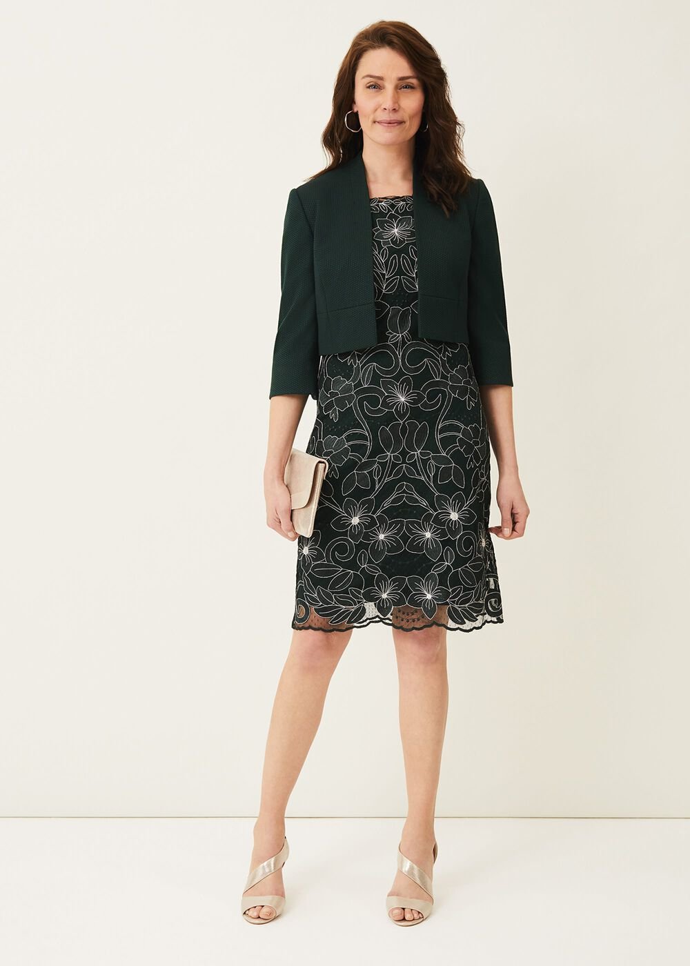 Nessa Embroidered Dress - Pine/Pearl