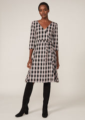 Ava Check Tie Waist Dress - Black/Pink