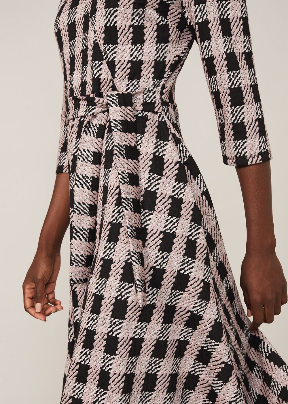 Ava Check Tie Waist Dress - Black/Pink