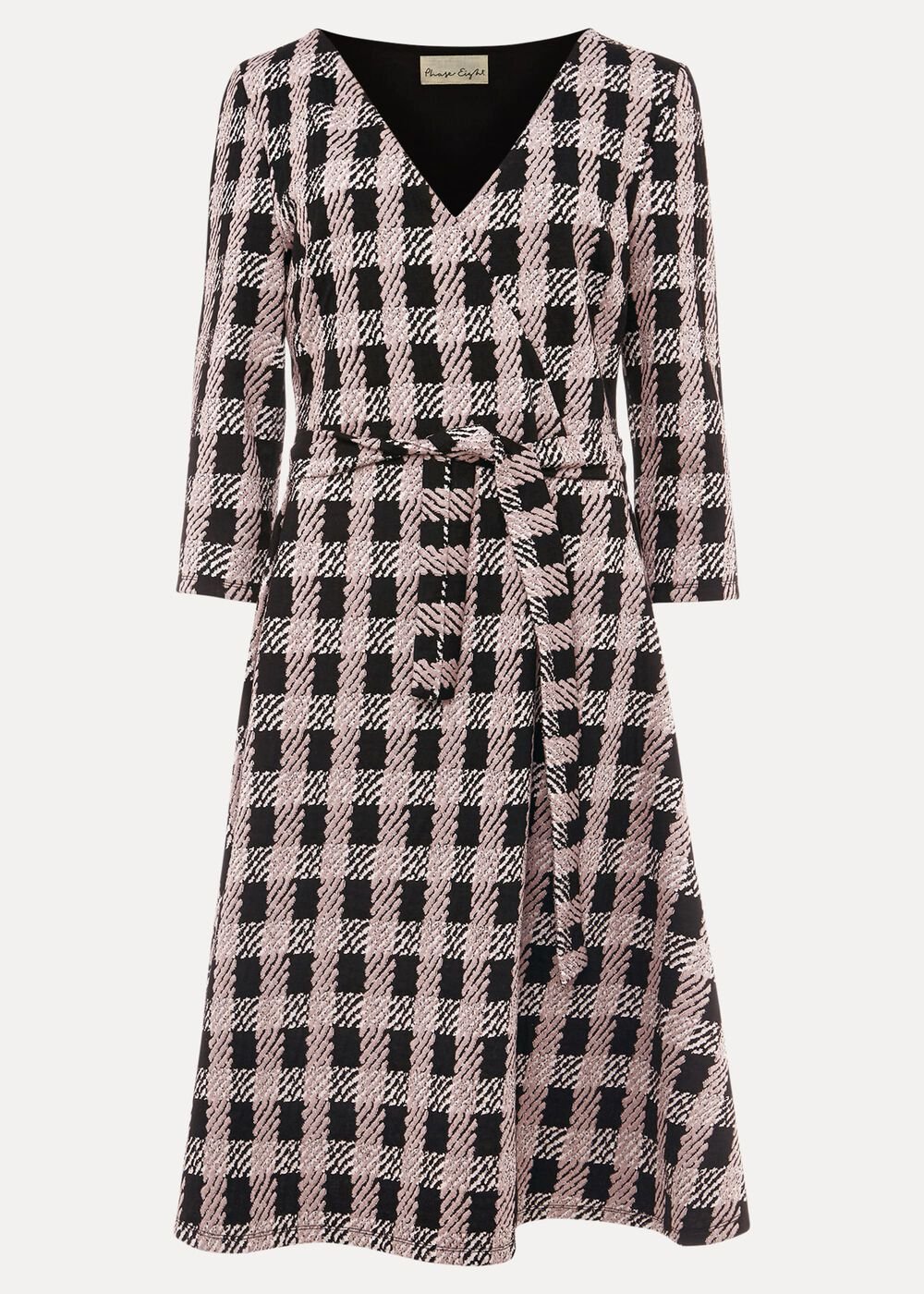 Ava Check Tie Waist Dress - Black/Pink