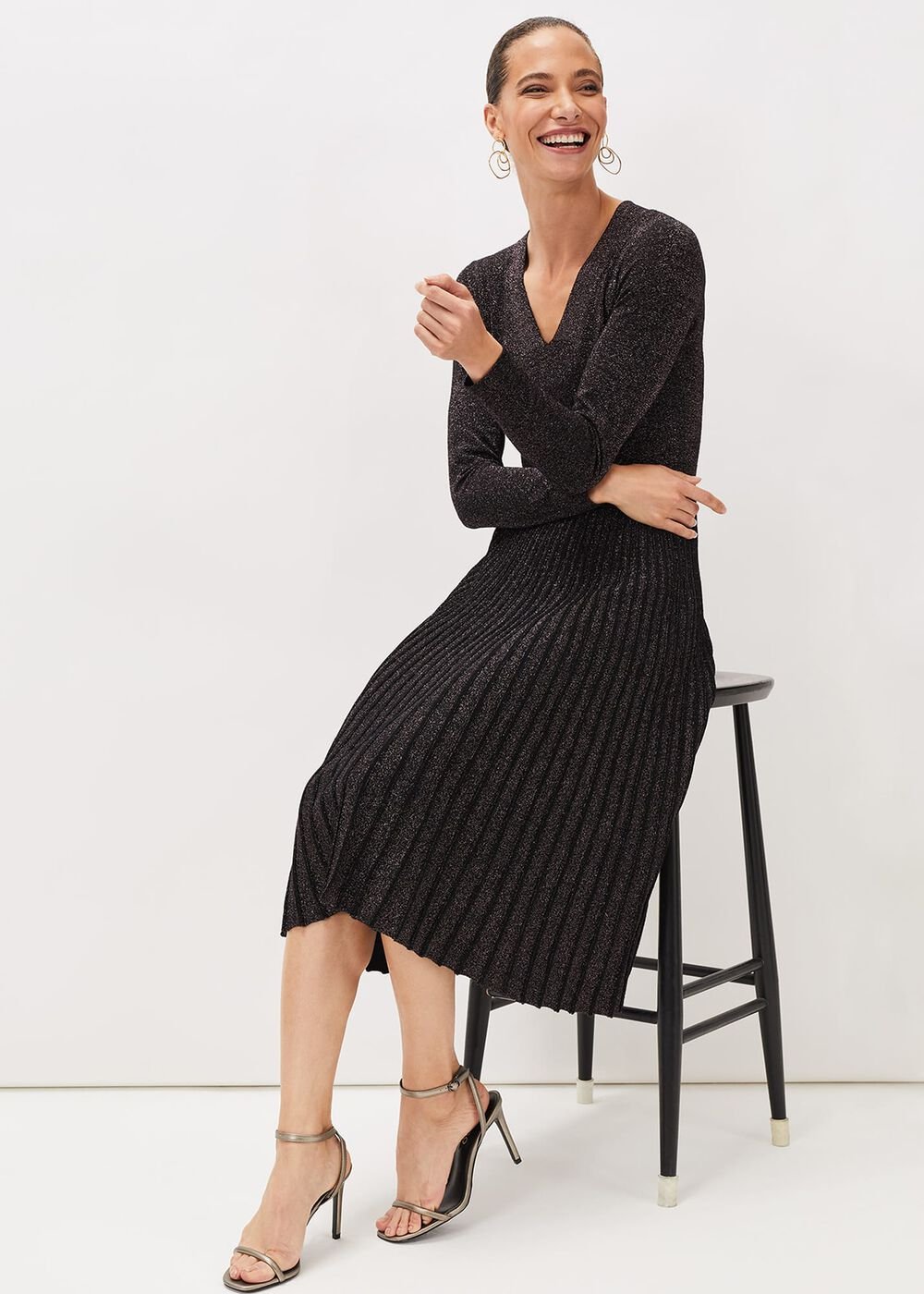 Jessamine Shimmer Knit Dress - Gunmetal