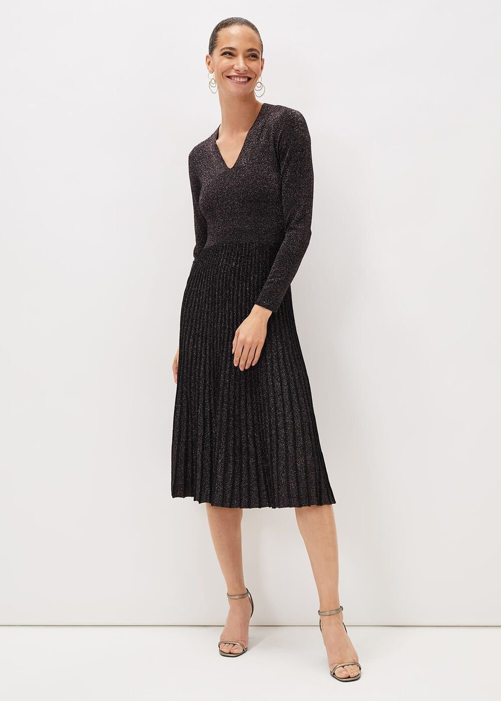Jessamine Shimmer Knit Dress - Gunmetal
