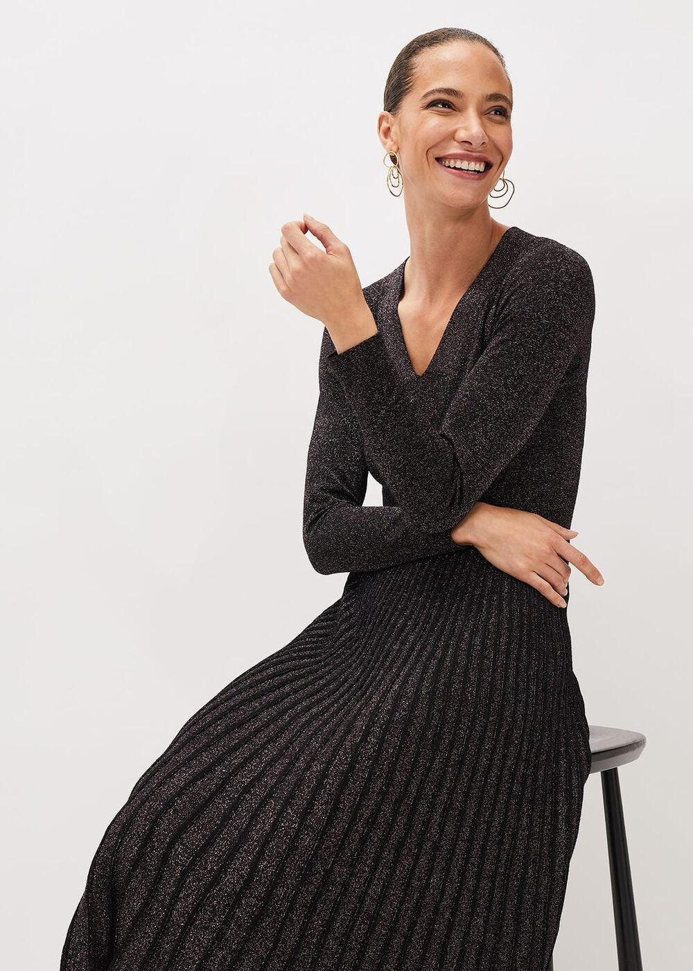 Jessamine Shimmer Knit Dress - Gunmetal