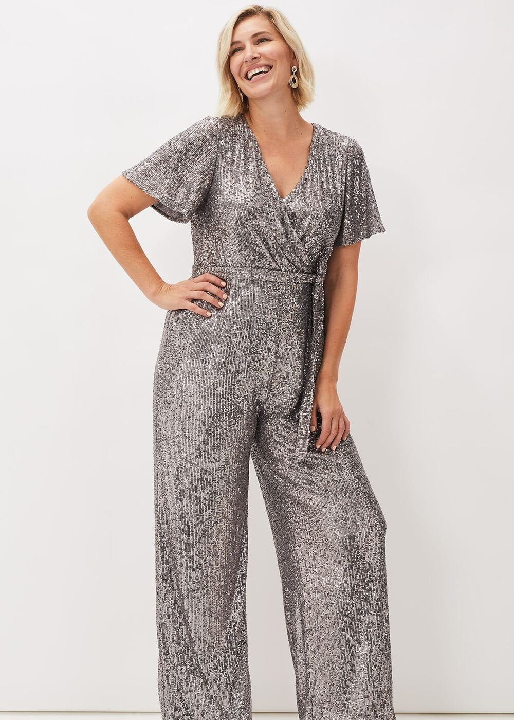 Alessandra Sequin Embellished Jumpsuit - Pewter
