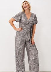 Alessandra Sequin Embellished Jumpsuit - Pewter