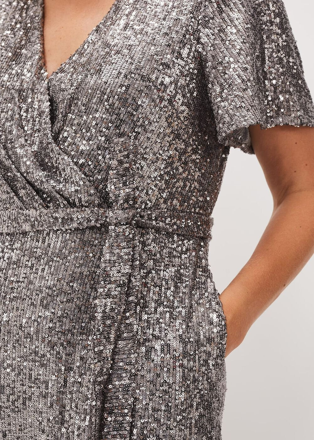 Alessandra Sequin Embellished Jumpsuit - Pewter