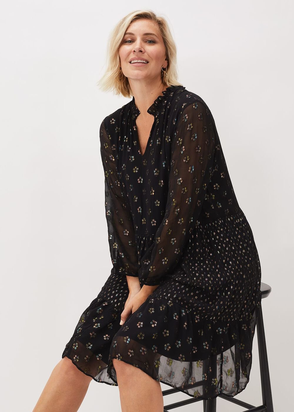 Sarah Sparkle Jacquard Dress - Black Multi