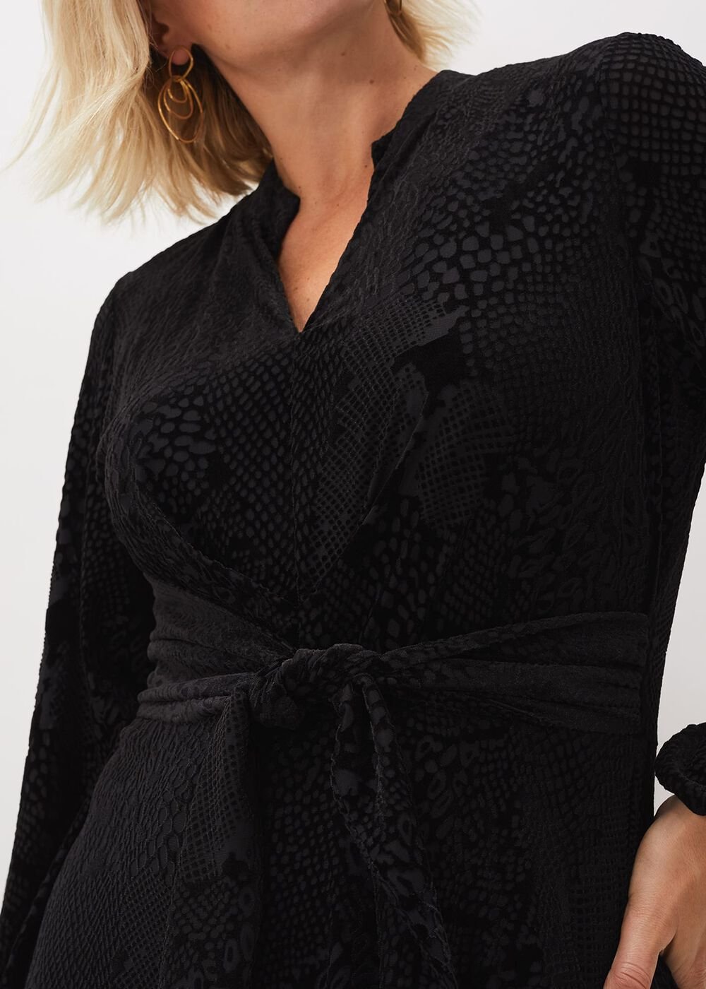 Devore Tie Asymmetric Dress - Black