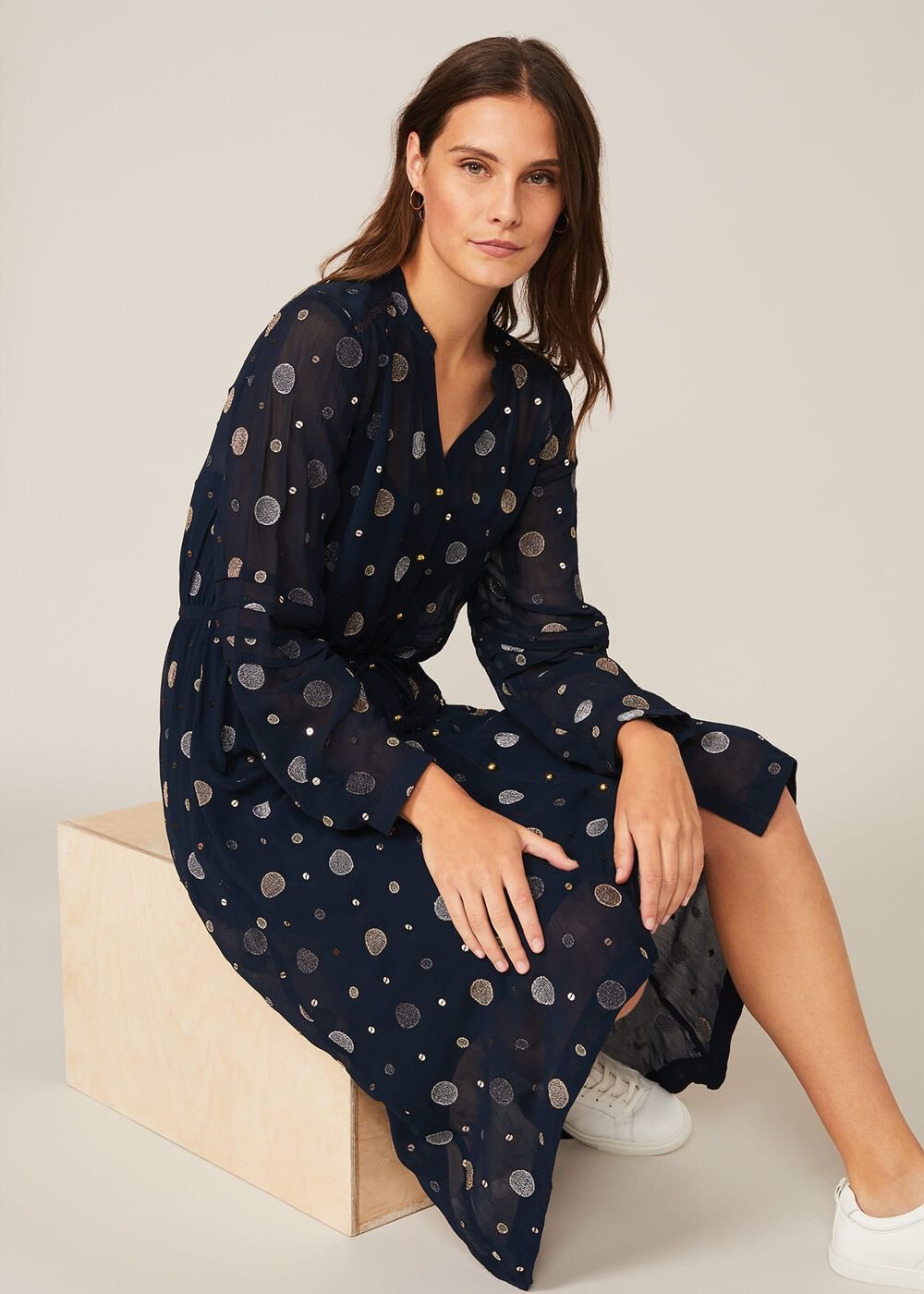 Eve Embroidered Spot Dress - Navy Multi
