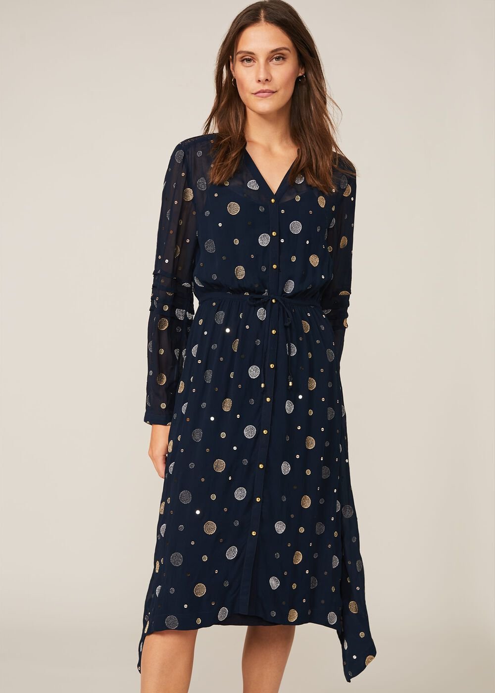 Eve Embroidered Spot Dress - Navy Multi