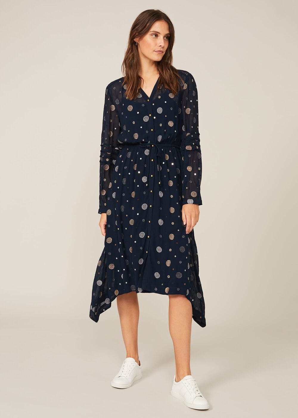 Eve Embroidered Spot Dress - Navy Multi