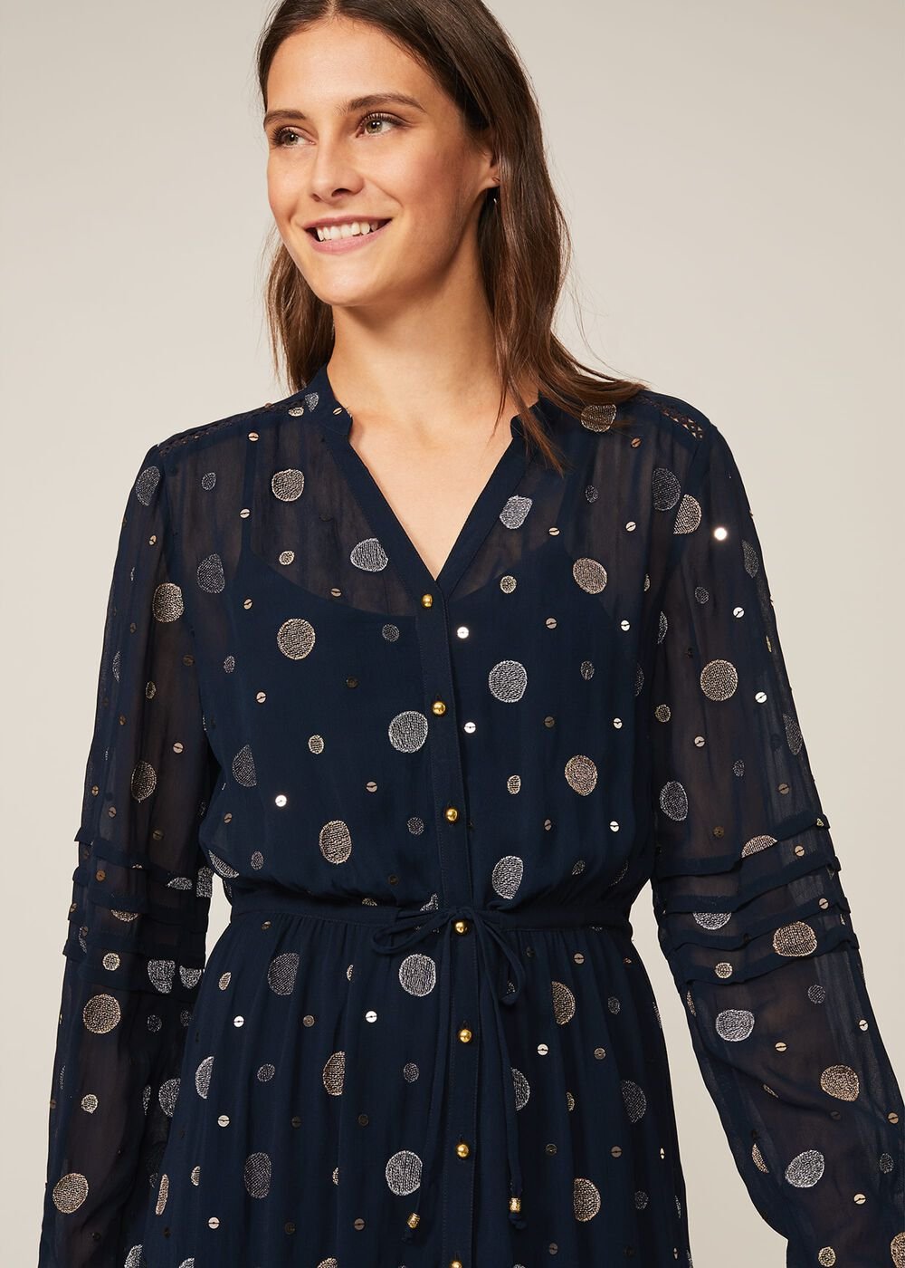 Eve Embroidered Spot Dress - Navy Multi
