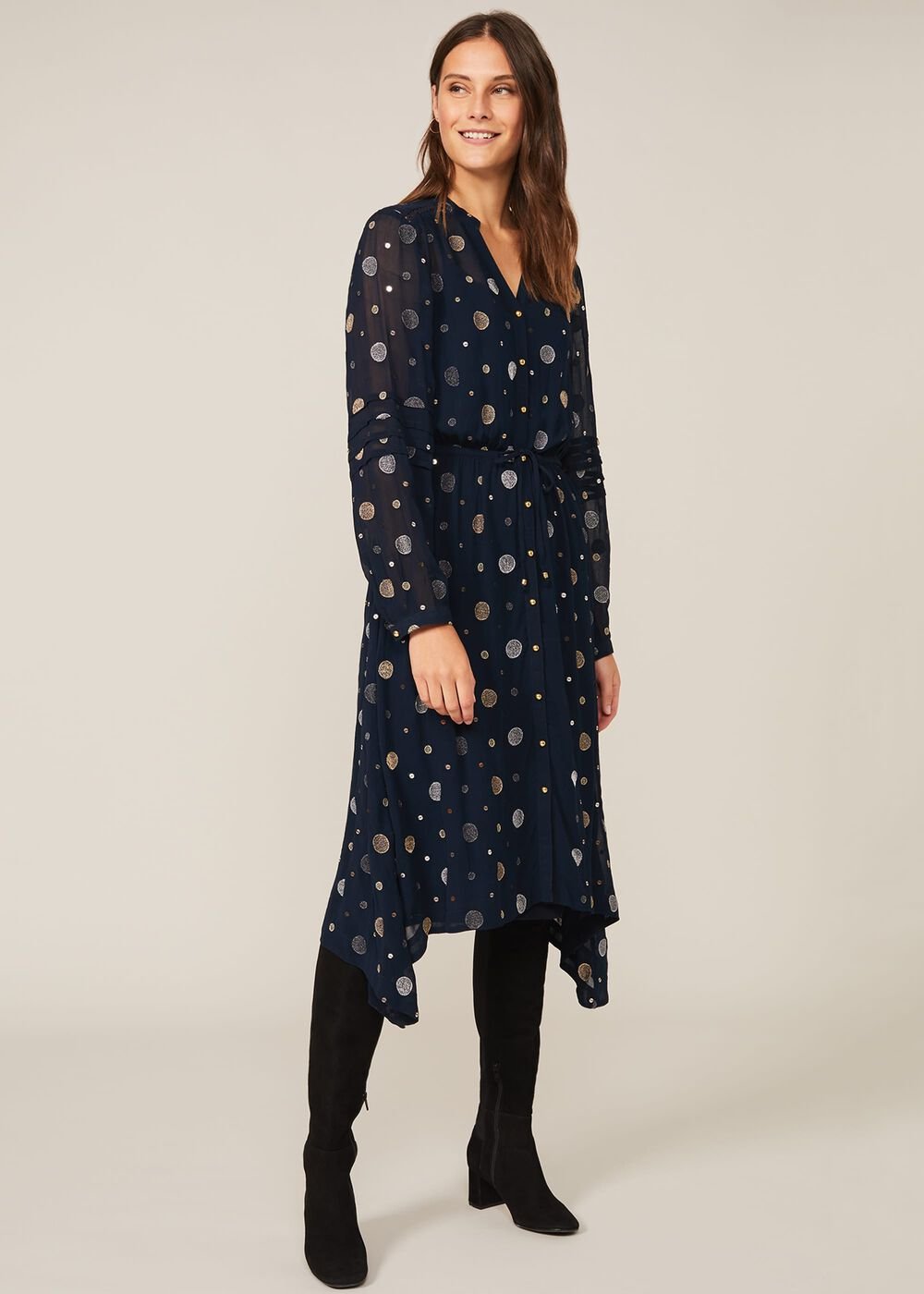 Eve Embroidered Spot Dress - Navy Multi