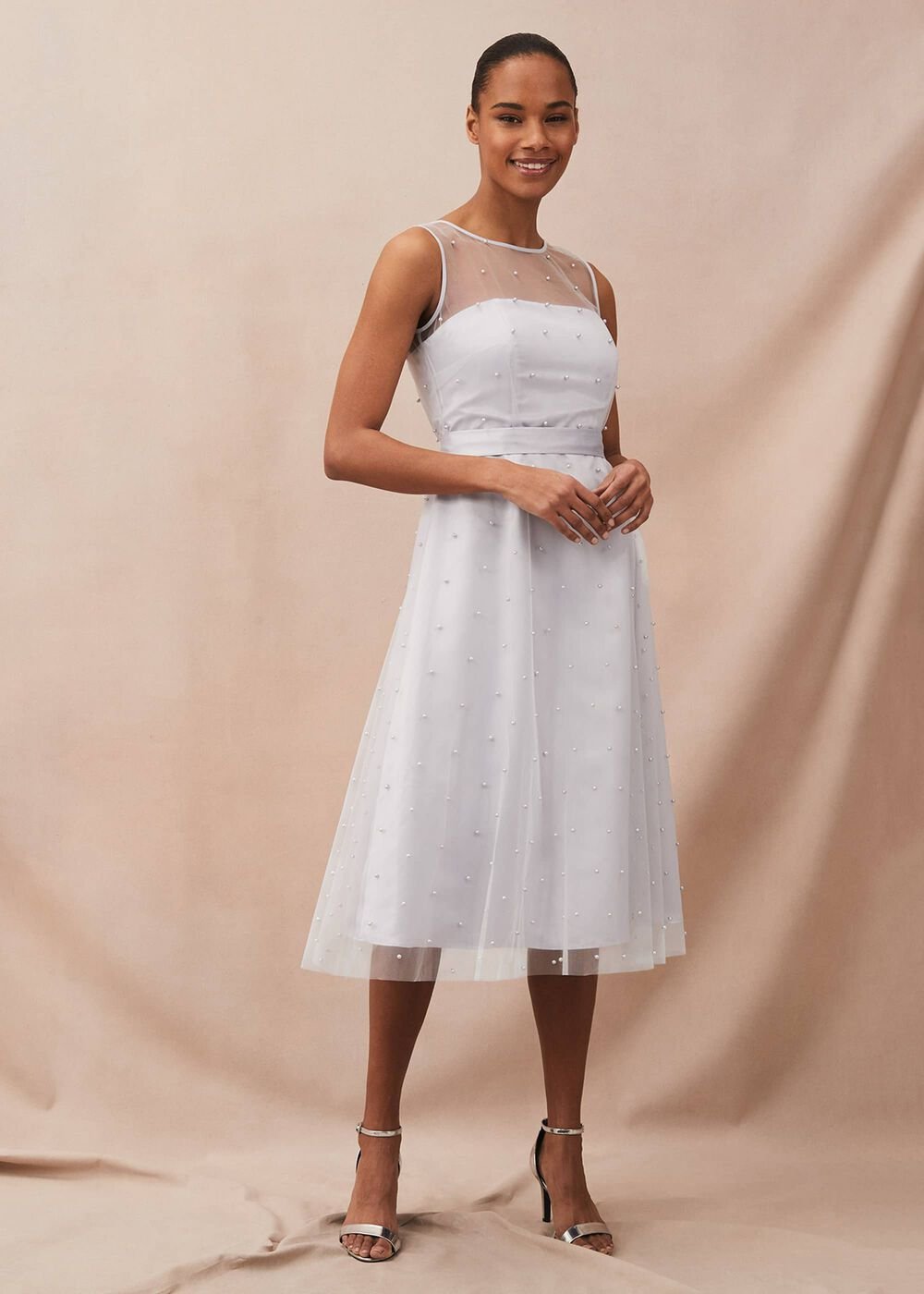 Evadine Pearl Embellished Tulle Dress - Mineral
