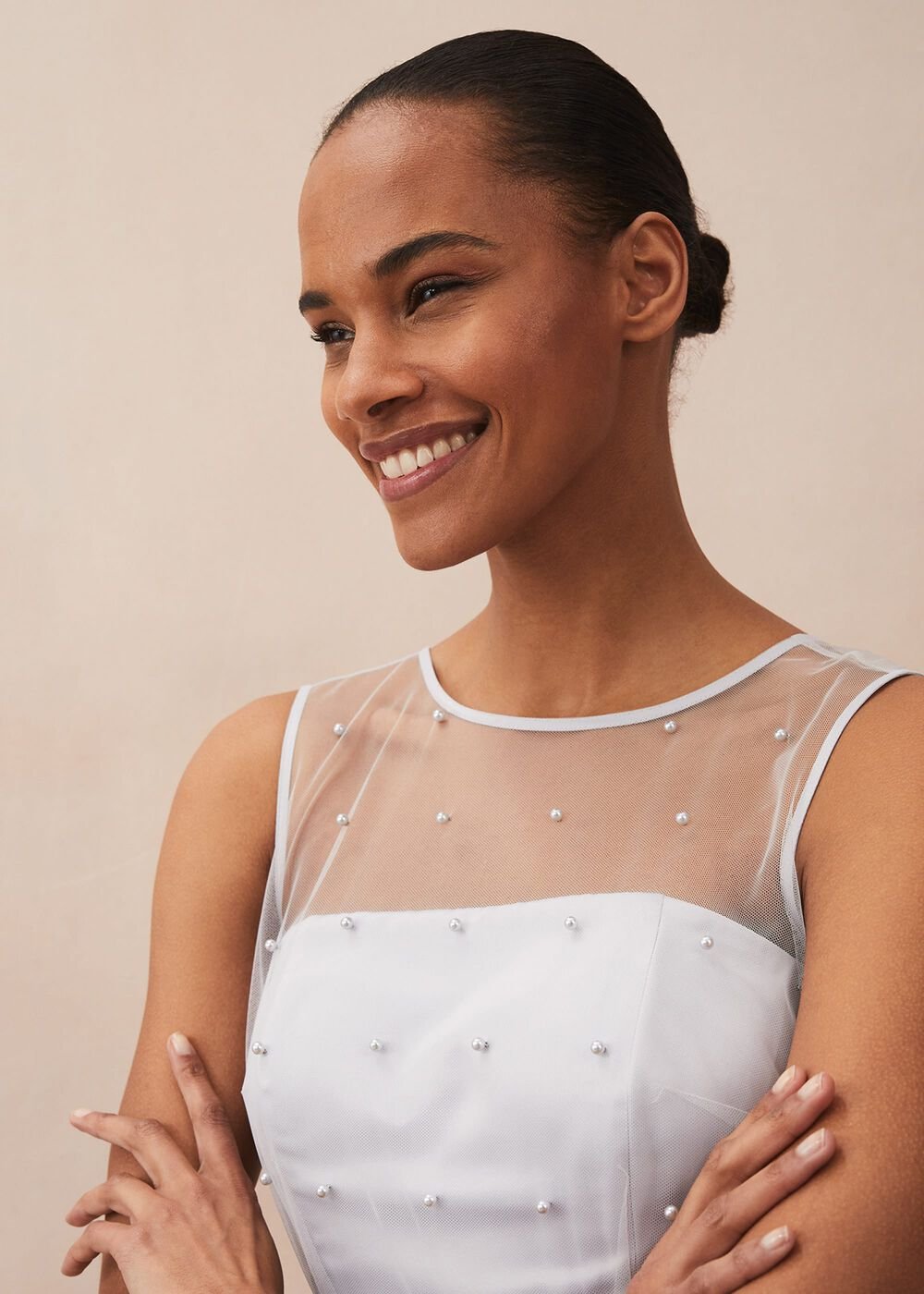 Evadine Pearl Embellished Tulle Dress - Mineral