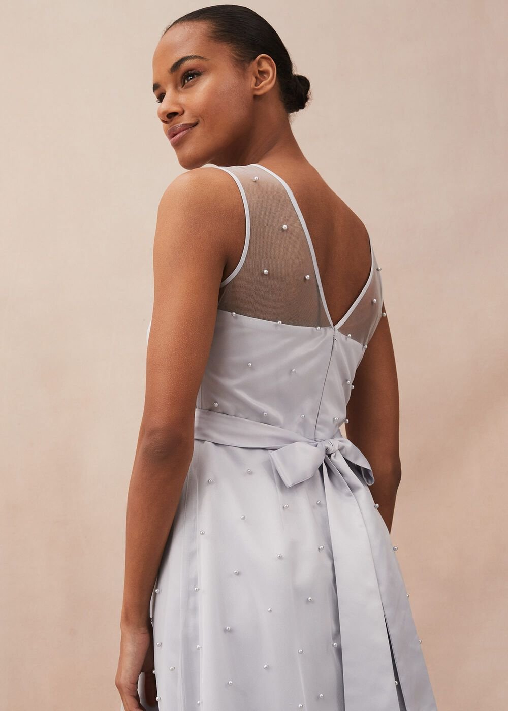 Evadine Pearl Embellished Tulle Dress - Mineral