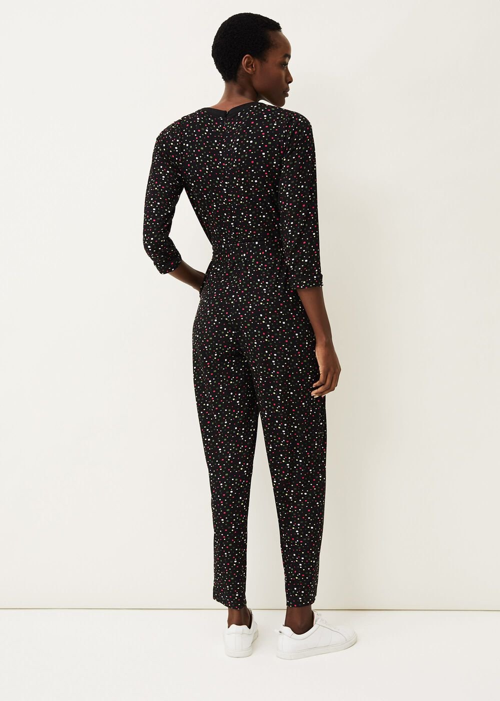 Anglia Ditsy Print Jersey Jumpsuit - Black