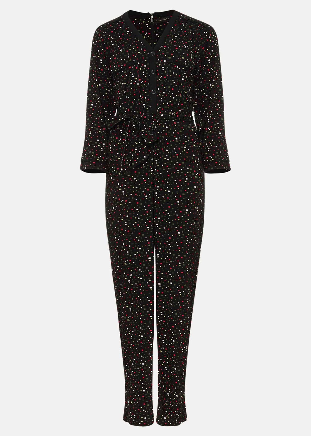 Anglia Ditsy Print Jersey Jumpsuit - Black