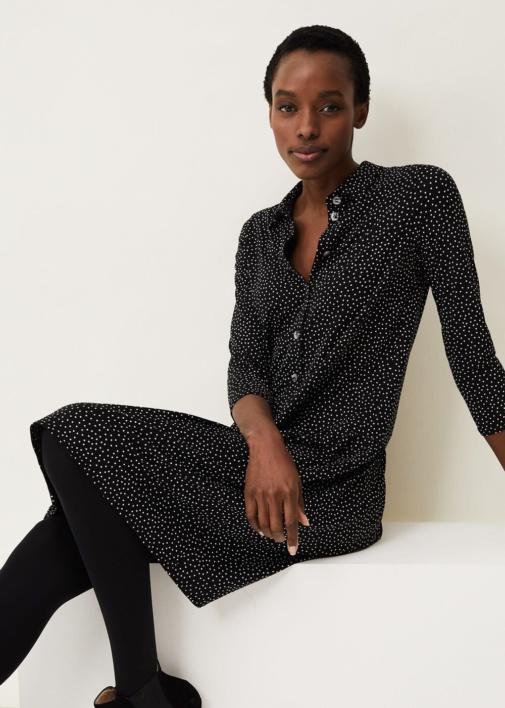 Mina Spot Print Shirt Dress - Black/White