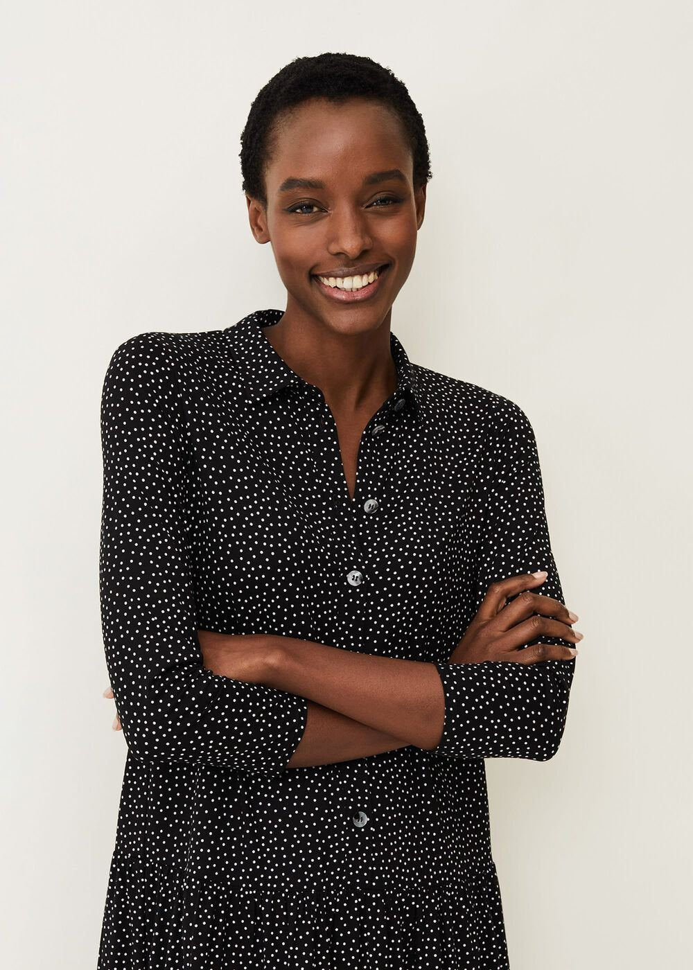 Mina Spot Print Shirt Dress - Black/White