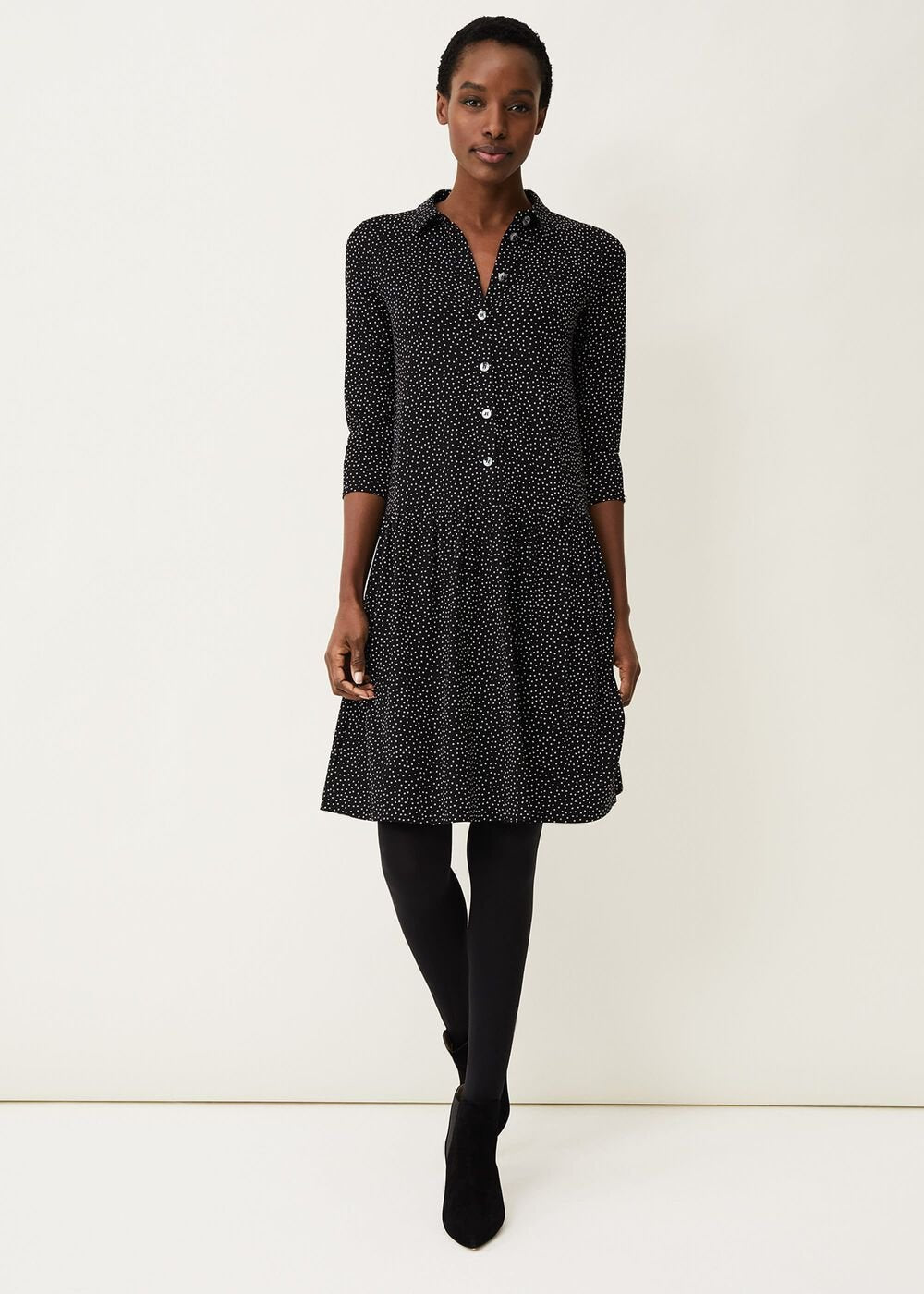 Mina Spot Print Shirt Dress - Black/White