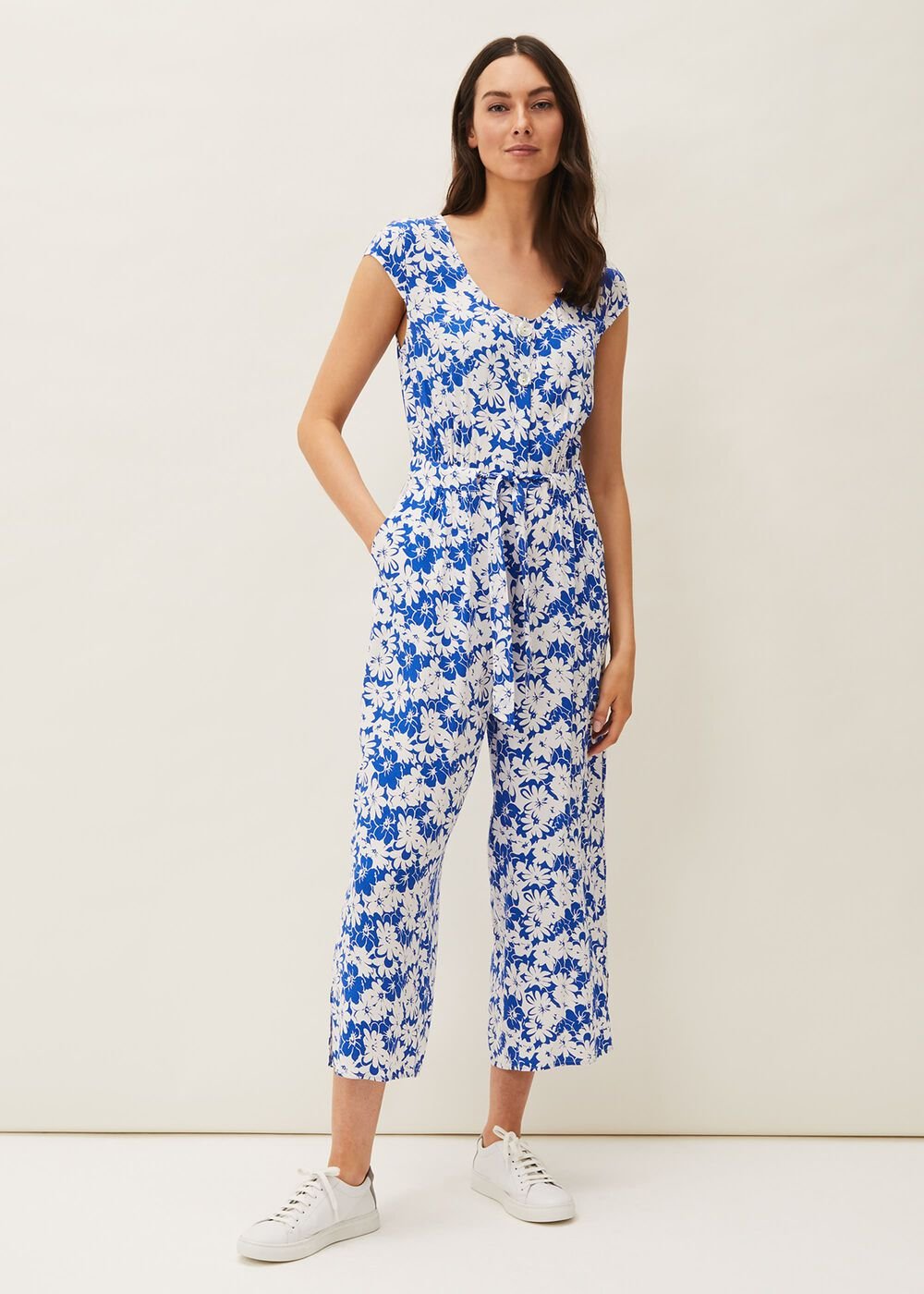 Nerissa Floral Wide Leg Jumpsuit - Blue/White