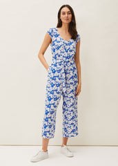 Nerissa Floral Wide Leg Jumpsuit - Blue/White