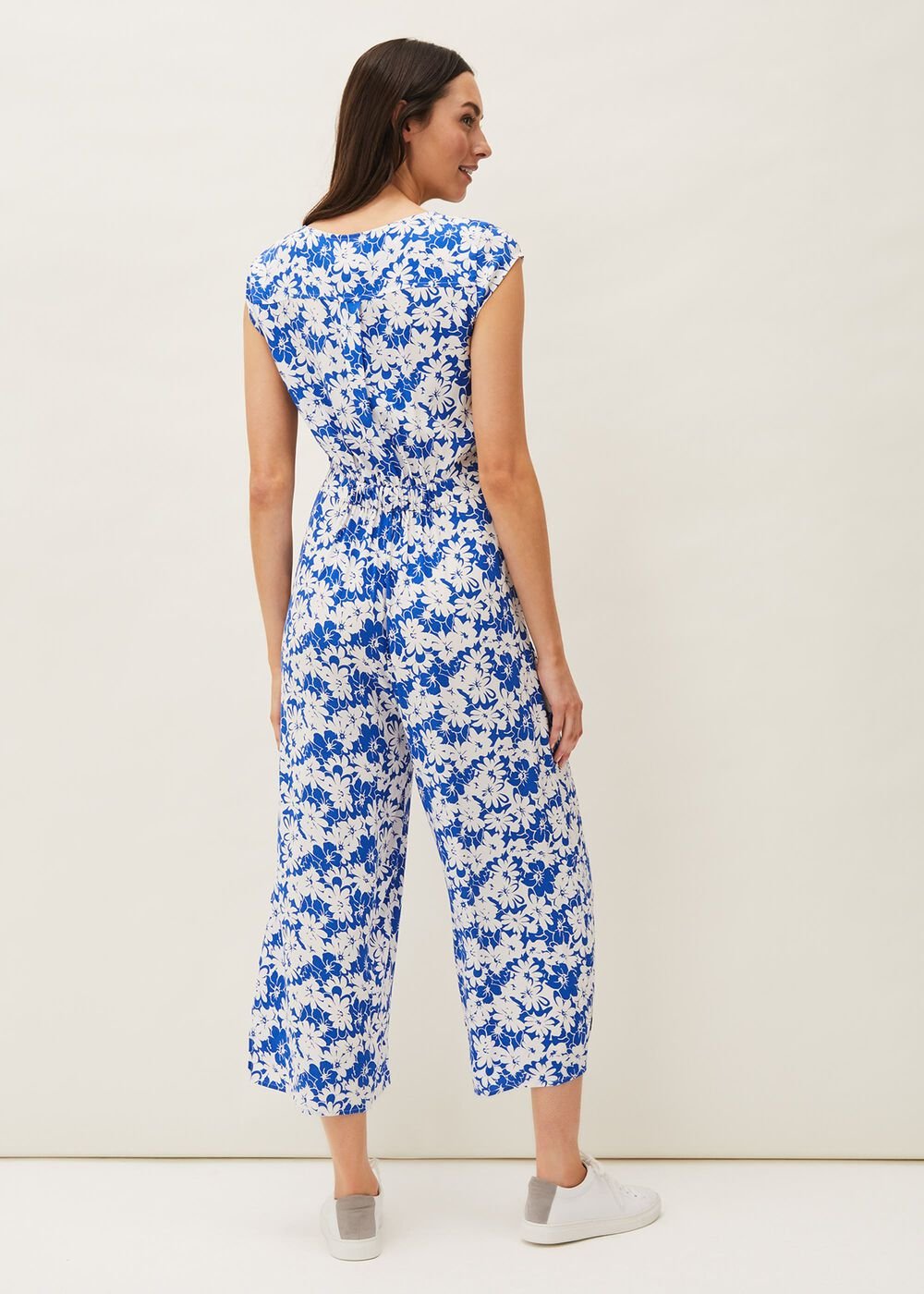 Nerissa Floral Wide Leg Jumpsuit - Blue/White