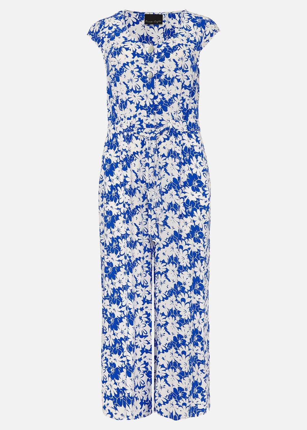 Nerissa Floral Wide Leg Jumpsuit - Blue/White