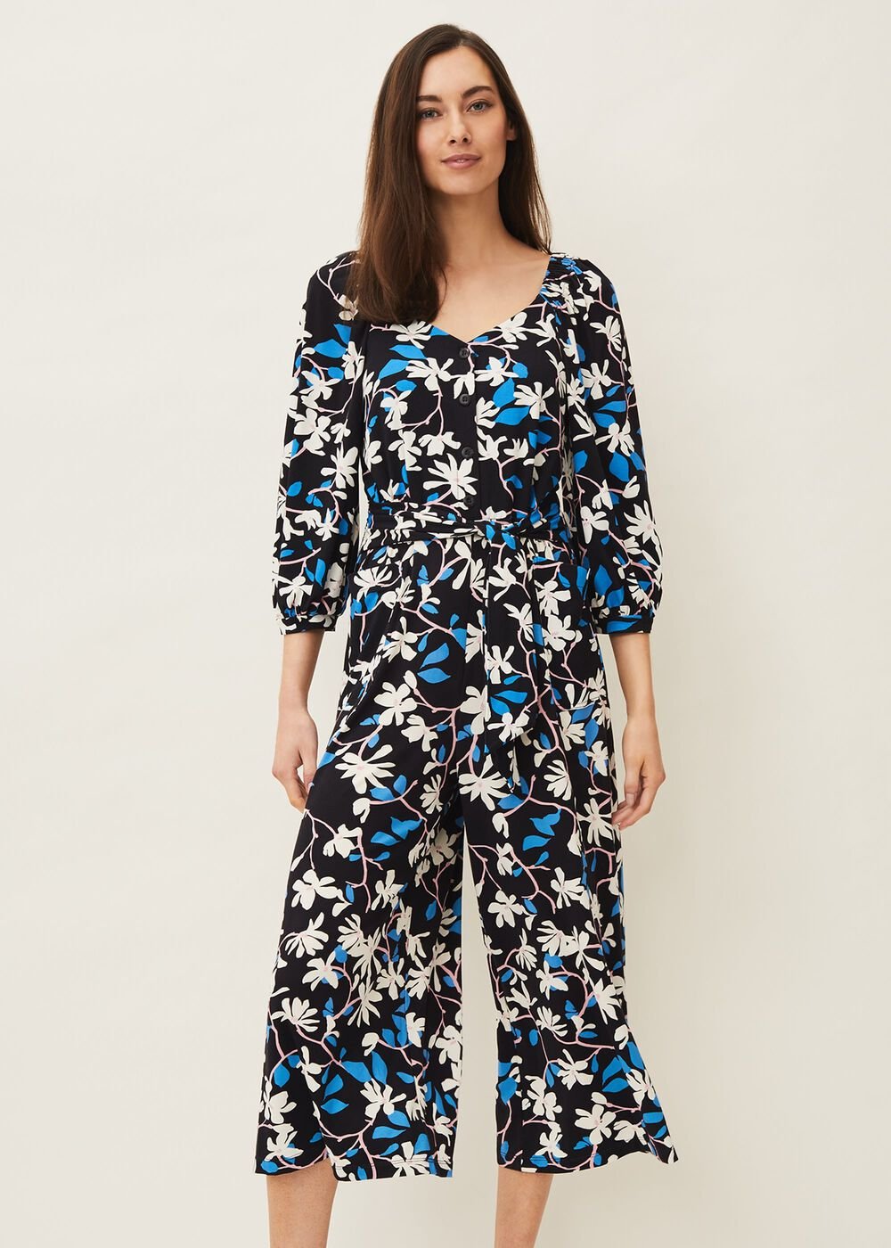 Magnolia Floral Jersey Jumpsuit - Navy/Multi