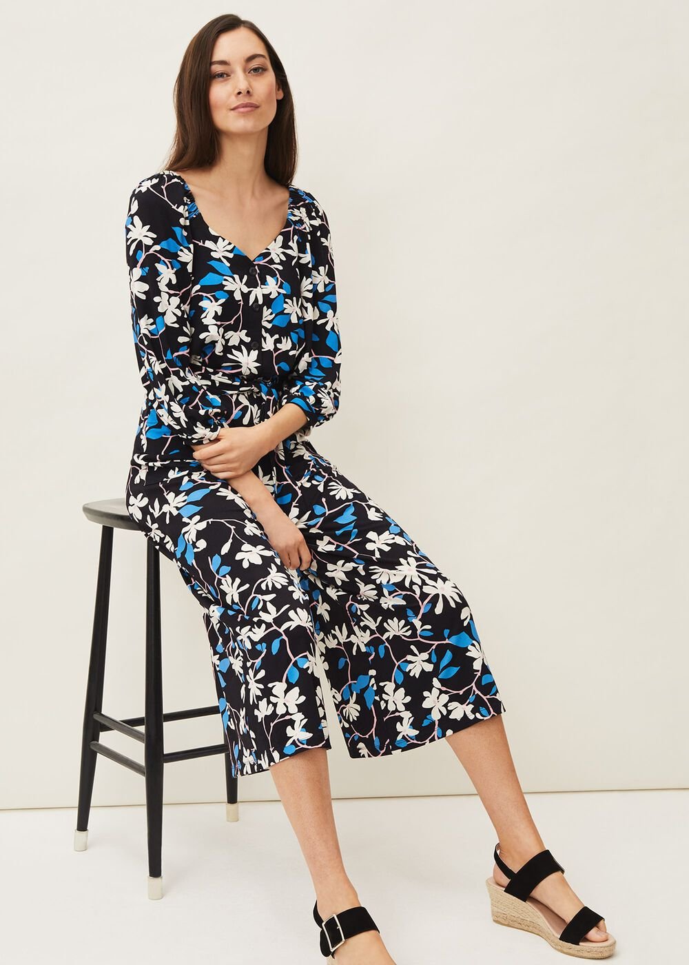 Magnolia Floral Jersey Jumpsuit - Navy/Multi