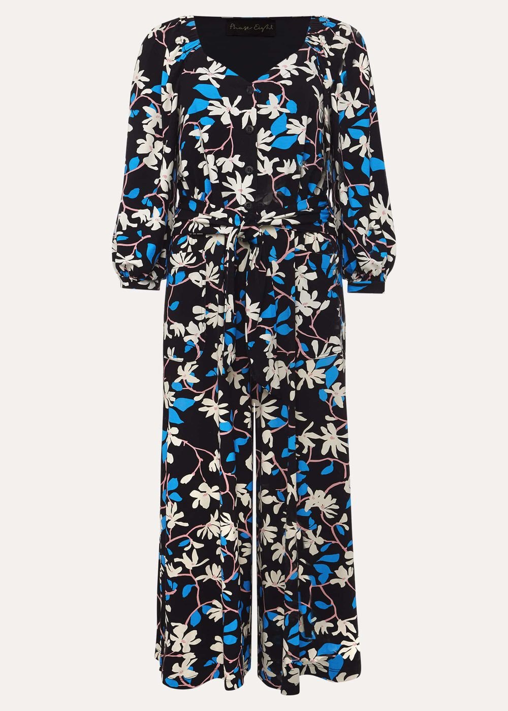 Magnolia Floral Jersey Jumpsuit - Navy/Multi