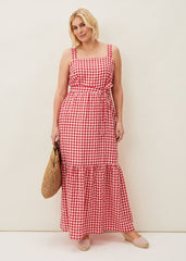 Geri Gingham Maxi Dress - Red/Ivory