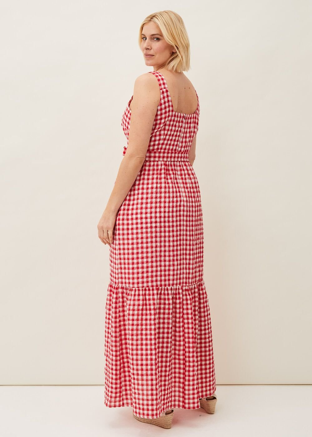 Geri Gingham Maxi Dress - Red/Ivory
