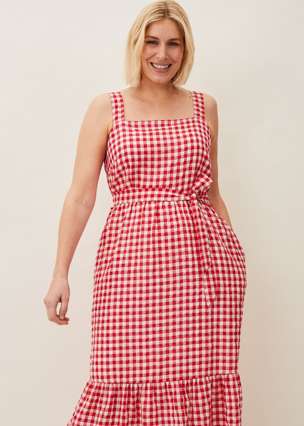 Geri Gingham Maxi Dress - Red/Ivory