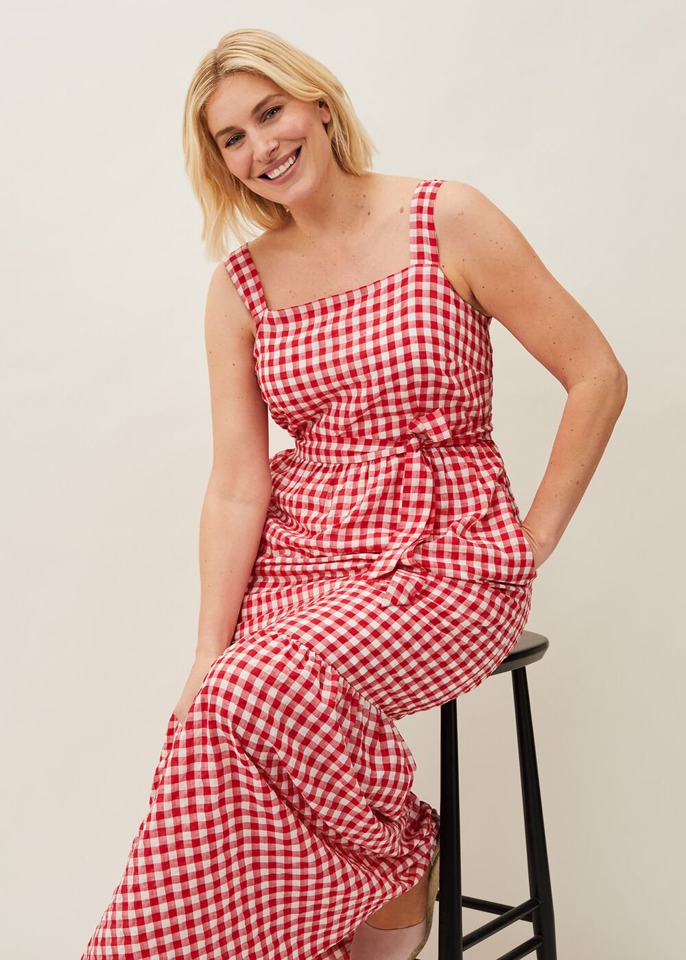 Geri Gingham Maxi Dress - Red/Ivory
