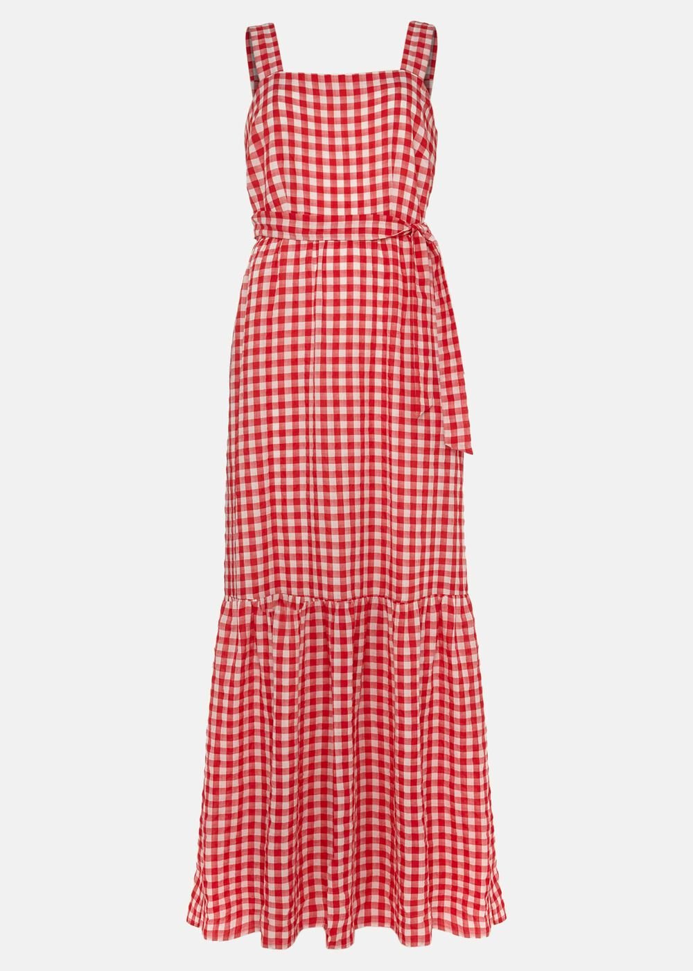 Geri Gingham Maxi Dress - Red/Ivory