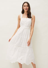 Ellie Broderie Midi Dress - White