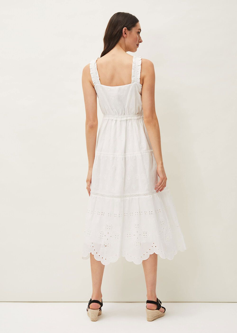 Ellie Broderie Midi Dress - White