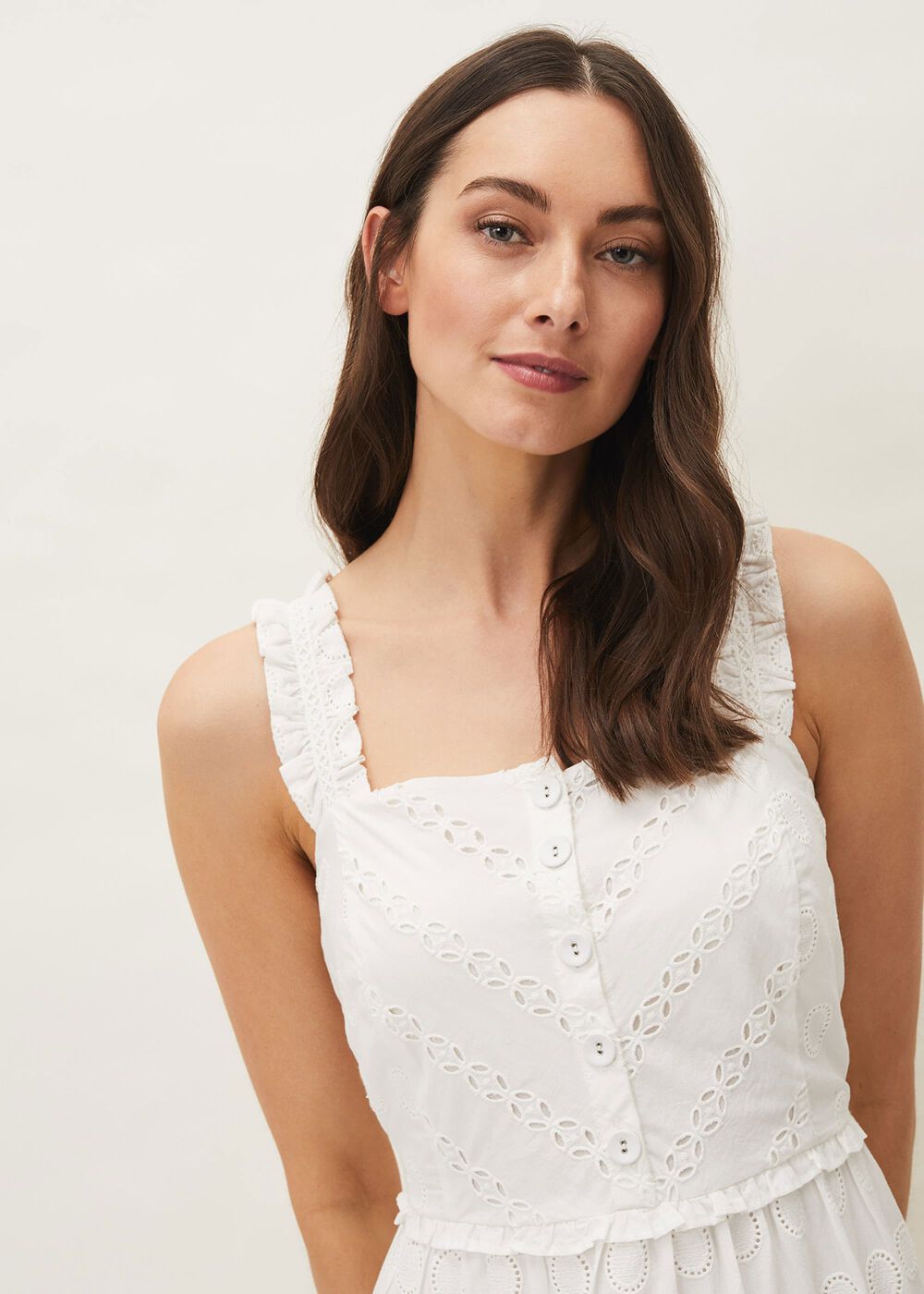 Ellie Broderie Midi Dress - White