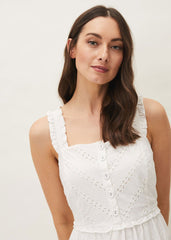 Ellie Broderie Midi Dress - White