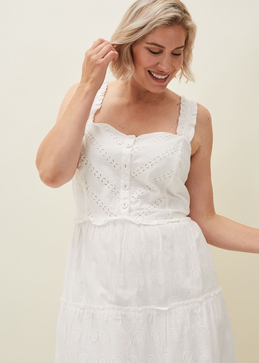 Ellie Broderie Midi Dress - White