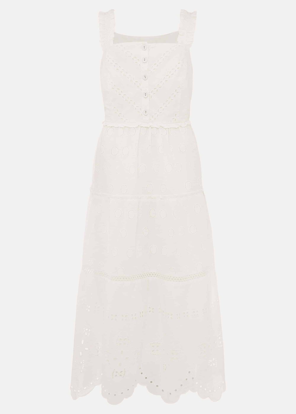 Ellie Broderie Midi Dress - White