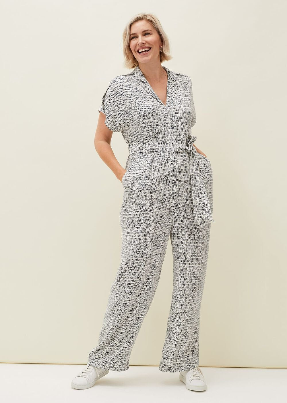 Paige Abstract Print Jumpsuit - Navy/Ivory