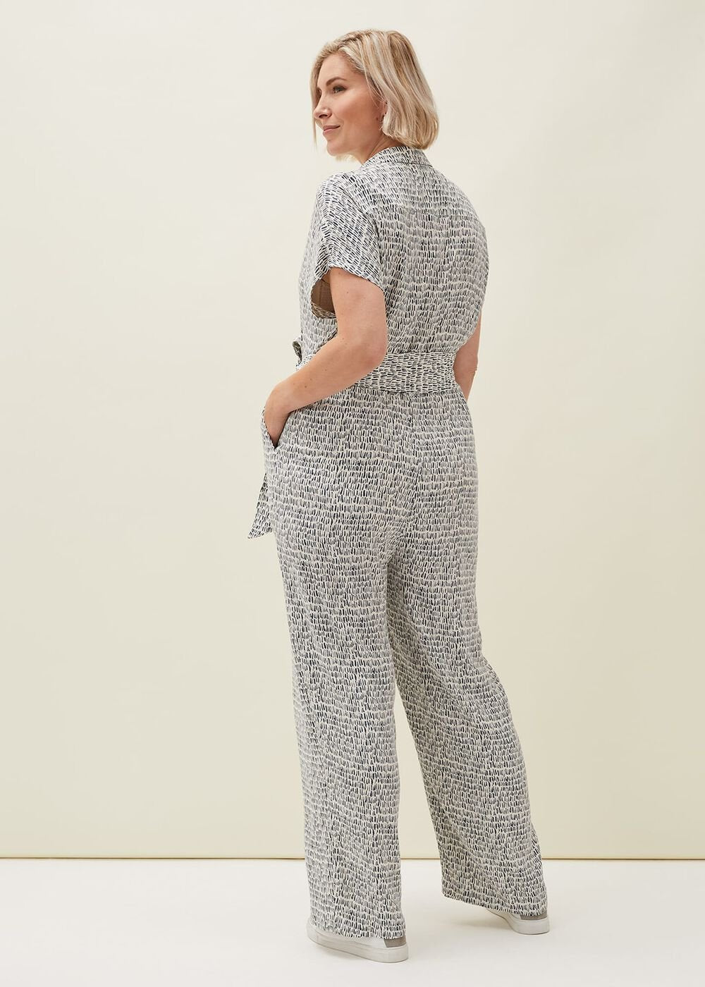 Paige Abstract Print Jumpsuit - Navy/Ivory