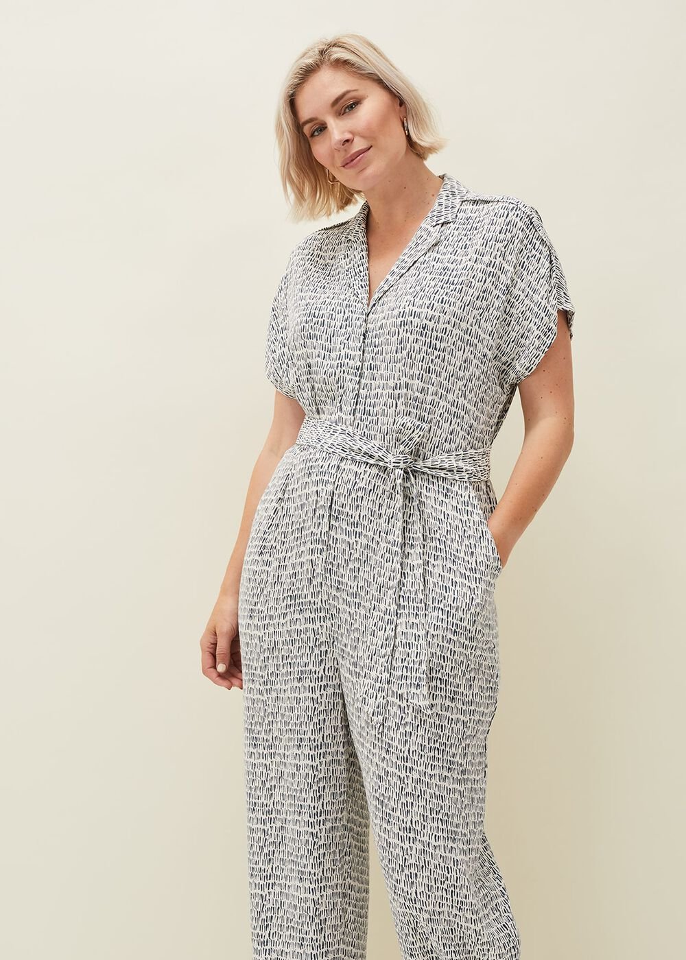 Paige Abstract Print Jumpsuit - Navy/Ivory
