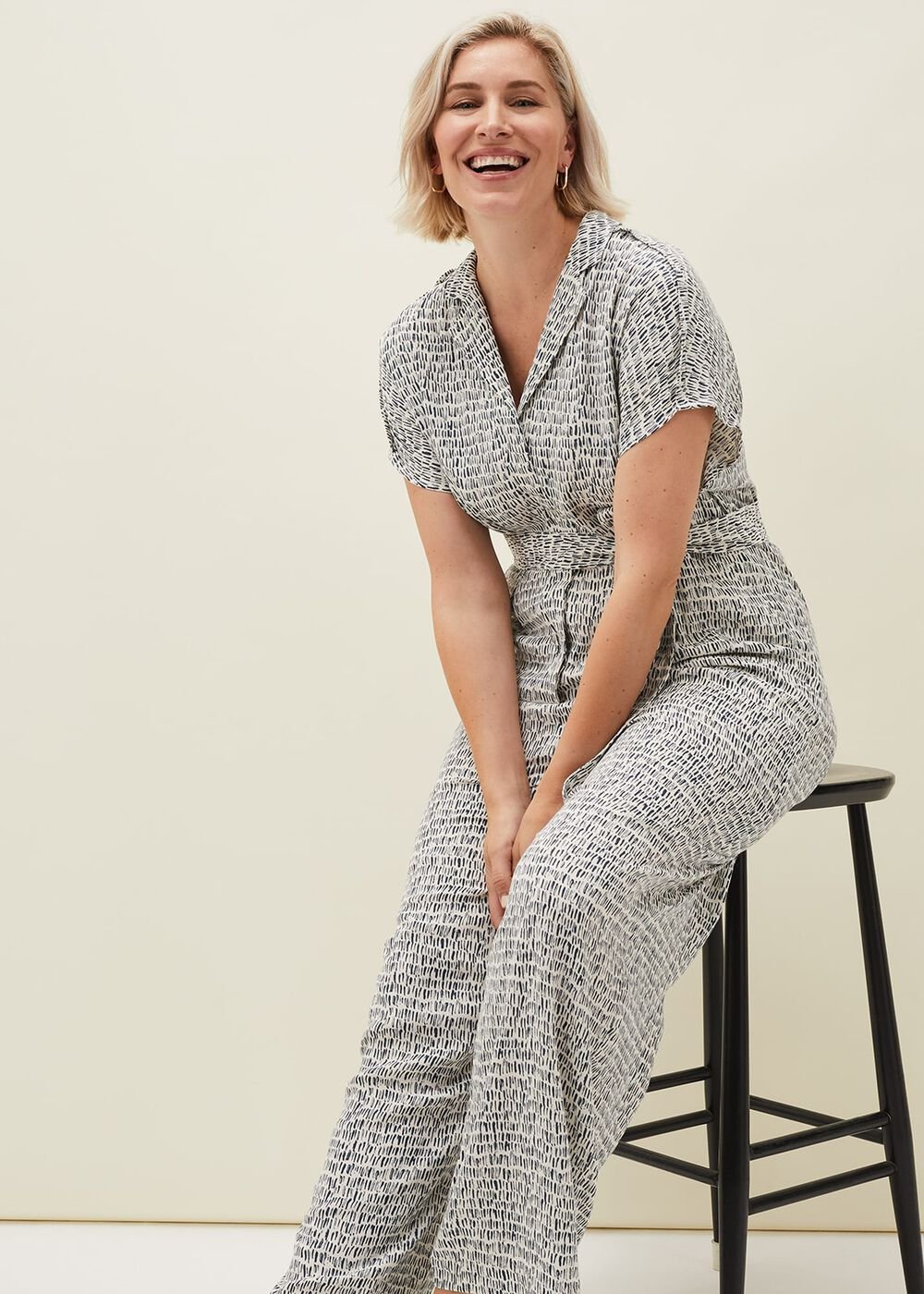 Paige Abstract Print Jumpsuit - Navy/Ivory
