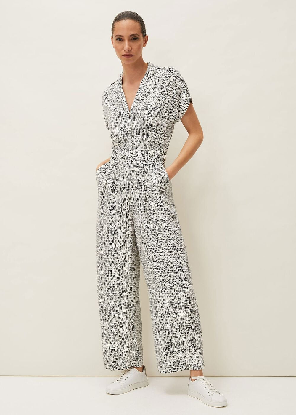 Paige Abstract Print Jumpsuit - Navy/Ivory