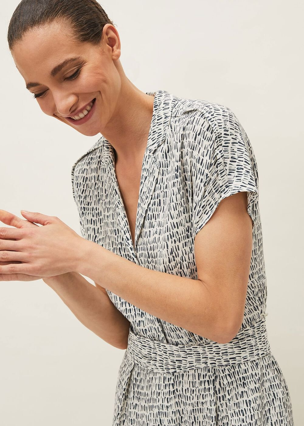 Paige Abstract Print Jumpsuit - Navy/Ivory